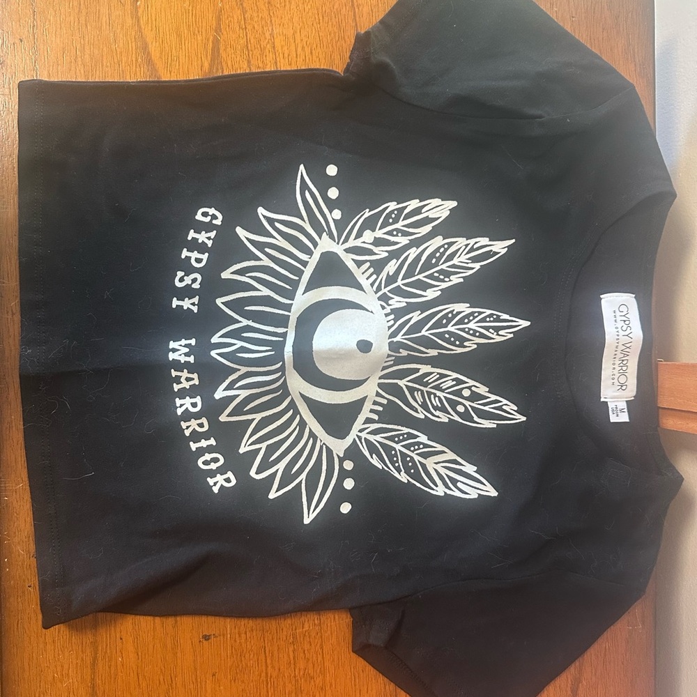 Gypsy Warrior Black Tee with Eye and Feather Design - Picture 2 of 3